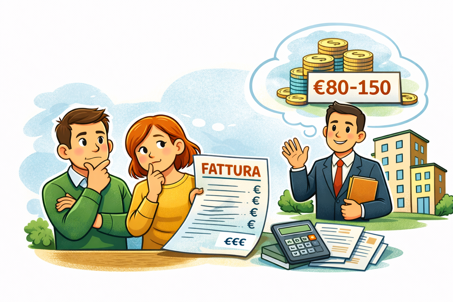 Quanto costa un amministratore di condominio: condomini che valutano la fattura e il costo della gestione condominiale